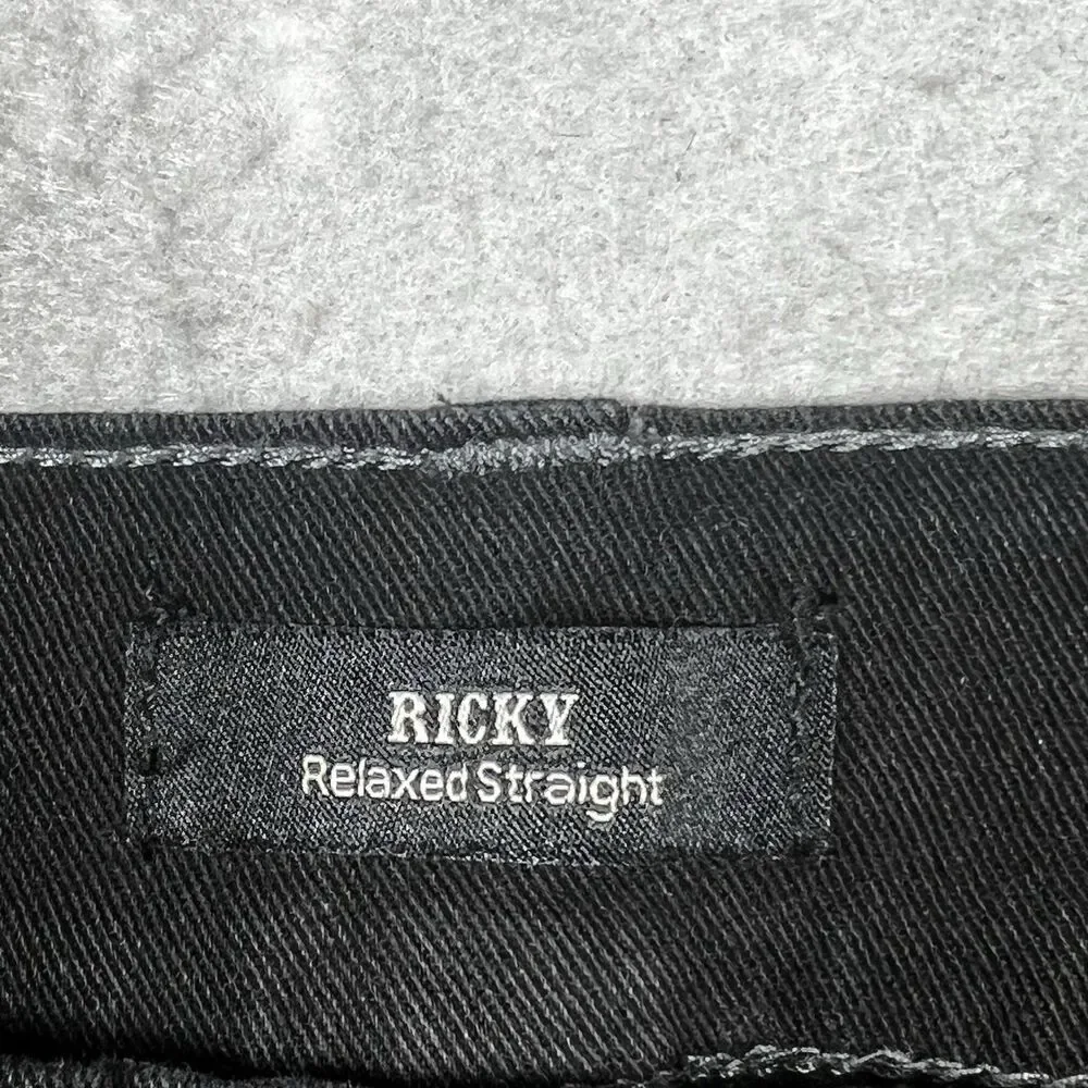 True Religion Jeans Mens Size 35 Black Ricky Straight Jeans Flap Pocket